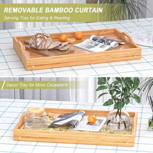 2 Pack Bamboo Bed Tray Table, Breakfast Tray w/Removable Bamboo Curtain & Folding Legs & Handles, Bed Trays for Eating & Reading…