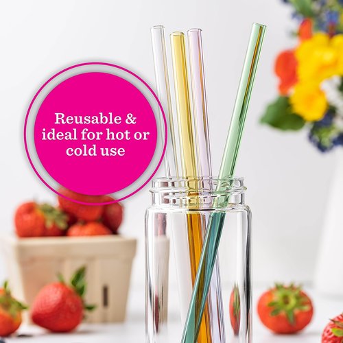Glass Straws - Two Toned Colors - 5 Pack Set for Drinking Juices, Smoothies, Waters, Shatter Resistant, Reusable, Stylish