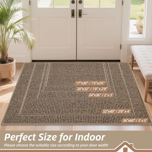 BEQHAUSE Dirt Trapper Door Mat - Non-Slip, Washable Entryway Rug | 17" x 30", Beige, Low Profile Design
