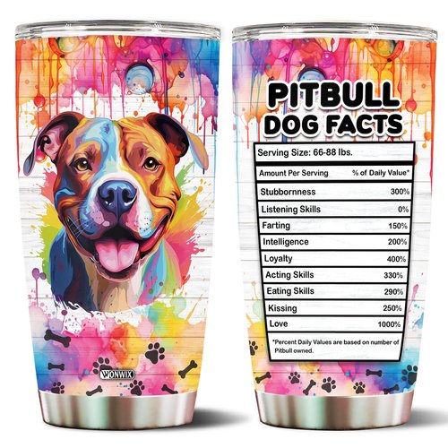WONWIX Gifts for Pitbull Lovers 20 Oz Stainless Steel Tumbler Travel Coffee Mug Gift Ideas for Pitbulls Dog Lovers Owners Funny Facts Water Bottle