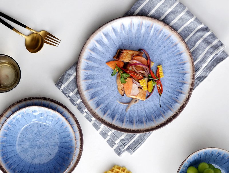 Gufaith Melamine Dinnerware Sets 12 Pcs, Plates and Bowls Sets, Melamine Plates, Outdoor Dishes Sets, Unbreakable Dinnerware, Serving Dishes for Entertaining, Dishwasher Safe, BPA Free (Classic Blue)