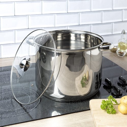 Ecolution Pure Intentions Stock Pot - Features Tempered Glass Lid, Keep Cool Handle, and Encapsulated Bottom - Oven Safe - Curbside Recyclable Stainless Steel - 16 Quarts