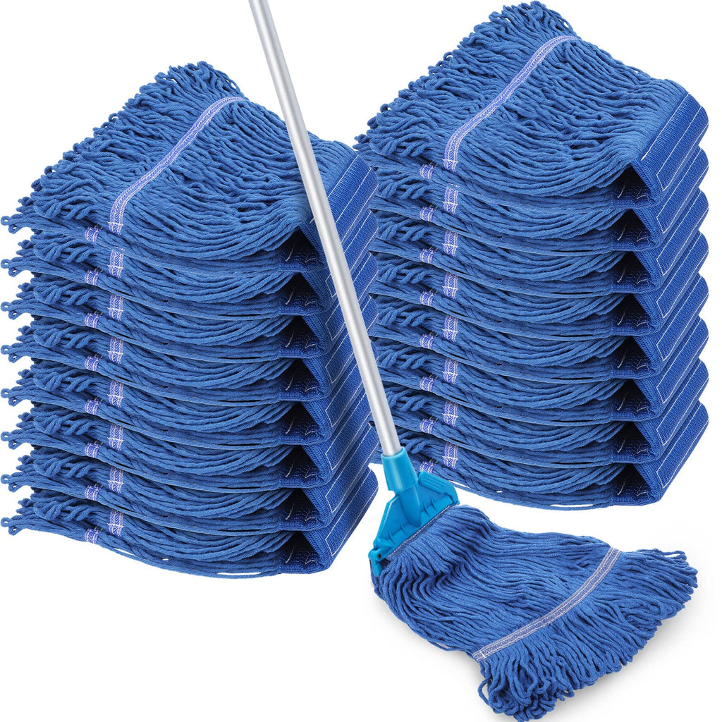 SEEWEY 16 Pcs Commercial Mop Head Replacements 27.6 Inch Blue Looped End Heavy Duty Mop Heads Cotton String Industrial Cleaning Washable Mophead Refills for Commercial Industrial Home Cleaning
