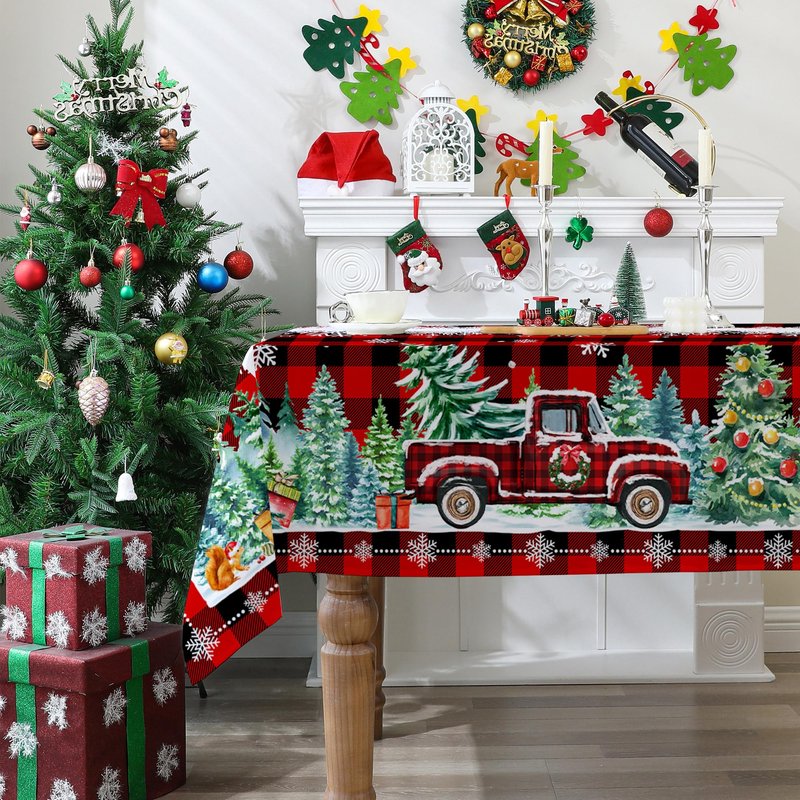 cusugbaso Christmas Tablecloth 60x84 Inches for Rectangle Tables - Red Buffalo Plaid Christmas Decor for Table - Water Resistant Xmas Table Cloth, Party Decorations for Kitchen, Home