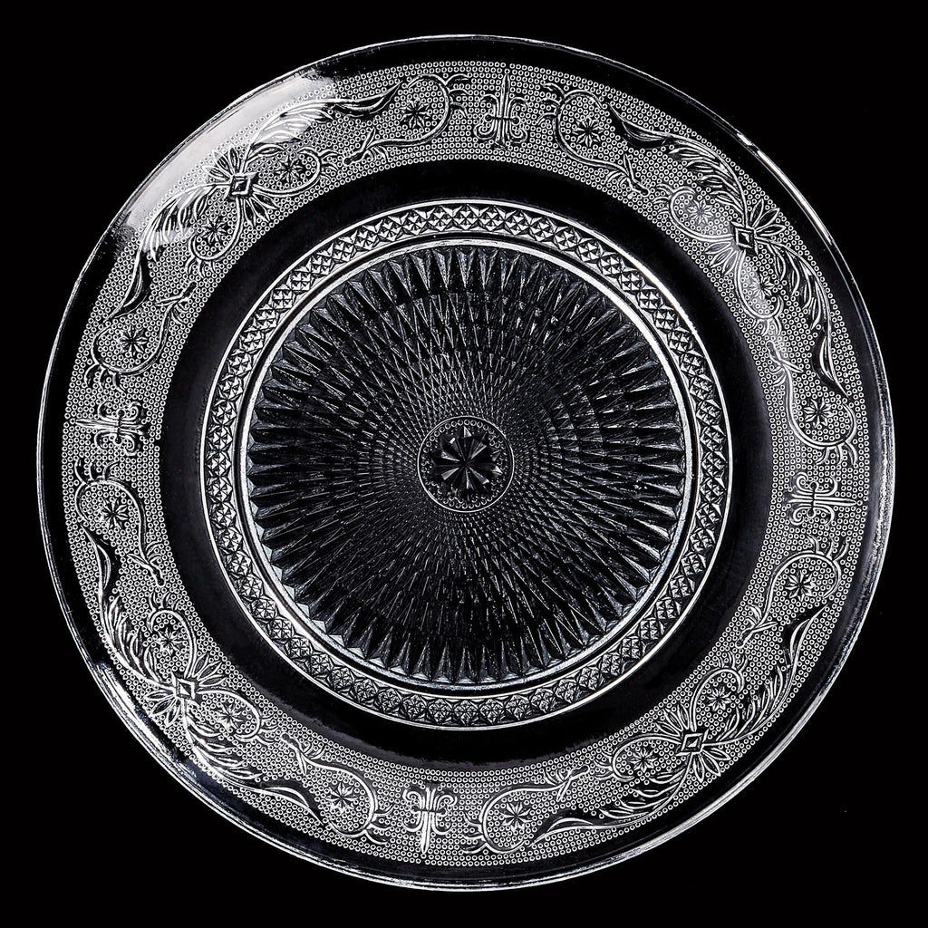 Elsjoy 6 Pack 10 Inch Large Glass Dinner Plate, Clear Round Serving Plate Vintage Embossed Dinnerware for Salad, Pasta, Fruits