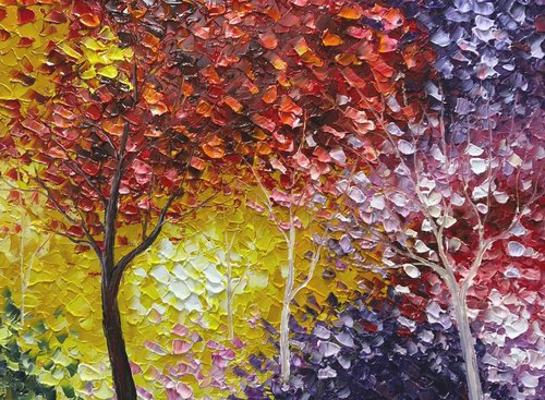 Tiancheng Art,24x48 inch 100% Hand-Painted Oil Painting Tree Wall Art Pieces Framed Canvas Paintings Contemporary Artwork Ready to Hang for Home Decoration Kitchen Office Wall Decor