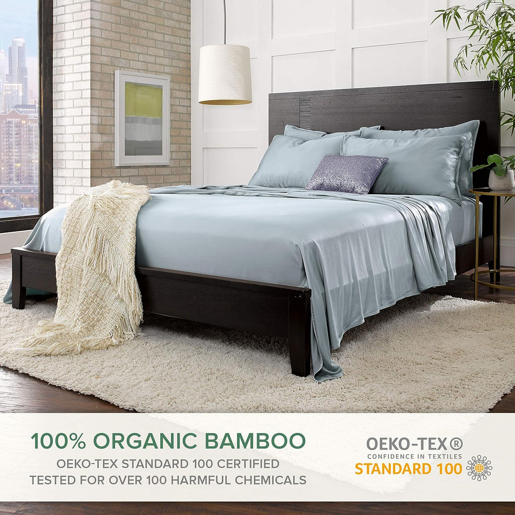 Pure Bamboo Short Queen Sheets - 100% Organic Viscose Bed Set, Soft & Cooling | 60"x75", Sterling Blue