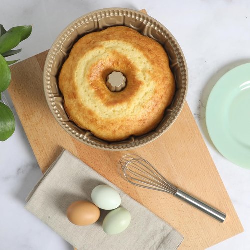 Martha Stewart Dunelle 12-Cup Nonstick Tube Cake Pan - Decorative Fluted Design in Champagne Gold