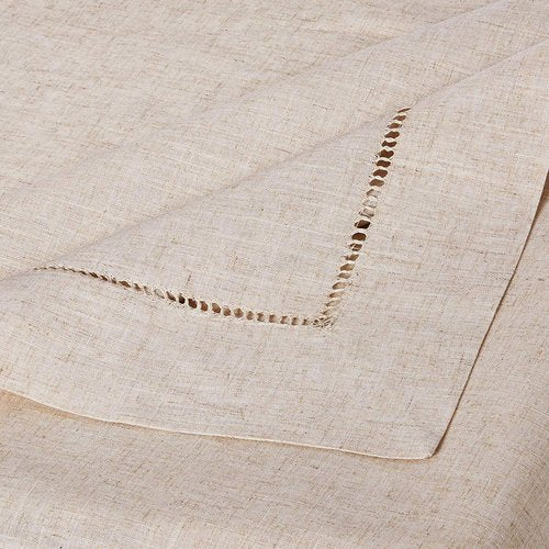 Fennco Styles Handmade Hemstitch Design Natural Tablecloth. One Piece (80" Square)