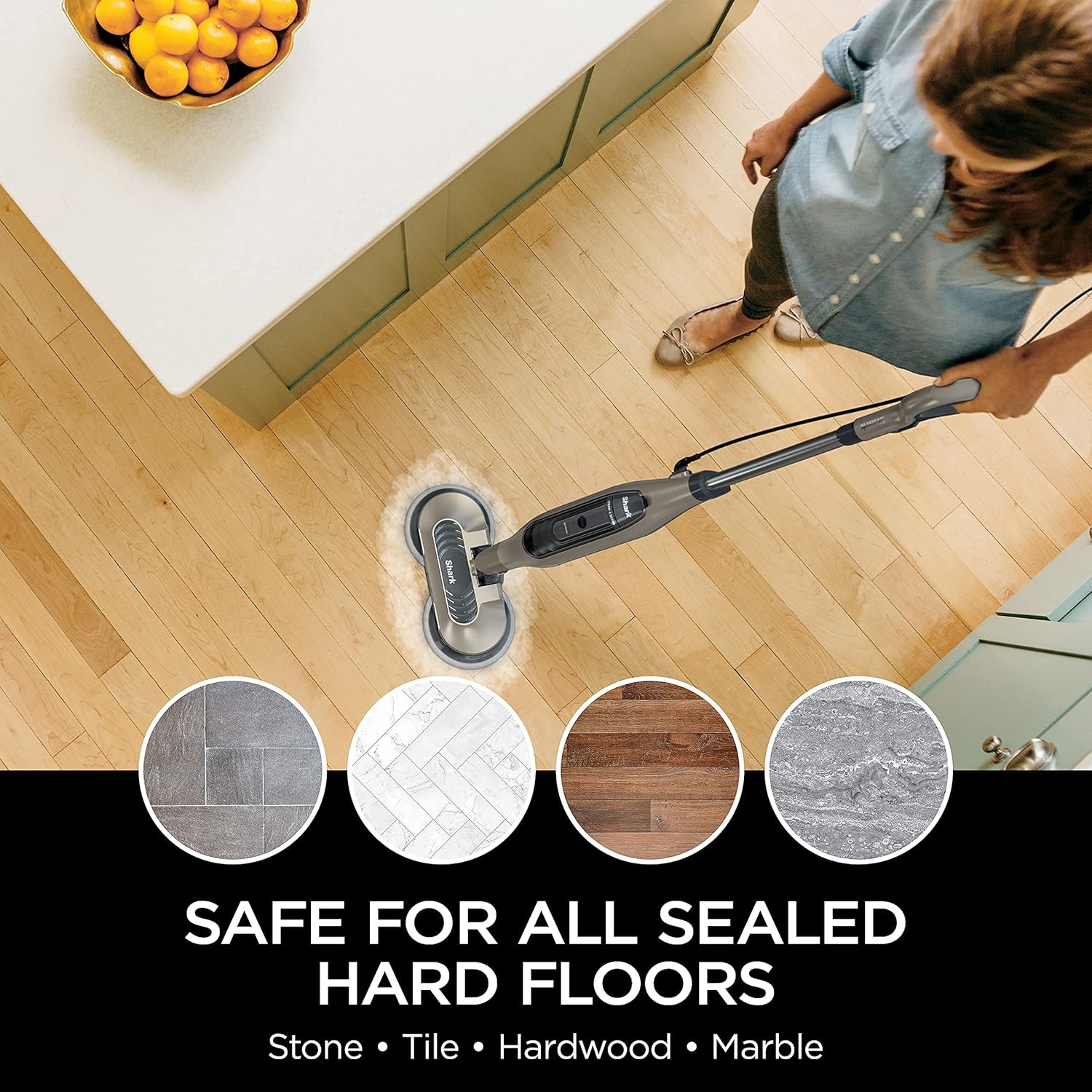 Shark S7001 Mop - Scrub & Sanitize Hard Floors with 4 Washable Pads, 3 Steam Modes & LED Headlights - Gold