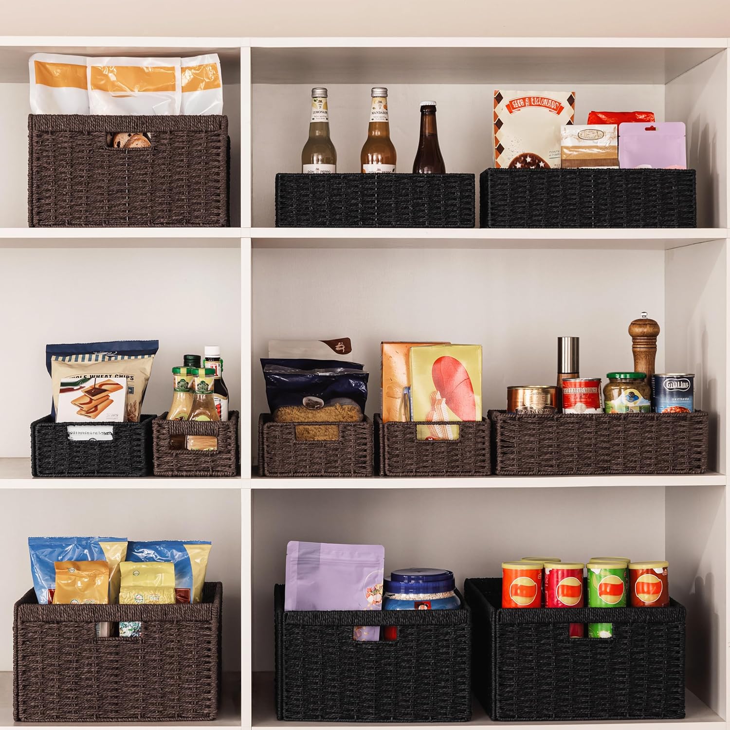 UBBCARE Wicker Storage Baskets - Foldable Rectangular Design with Handles | 2 Pack, Black, 13.4L x 8.3H x 7.1W Inches