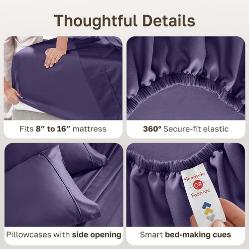 California Design Den King Size Cotton Sheet Set - 400 TC Award-Winning Silky Smooth Sateen, Deep Pockets, Breathable - Purple