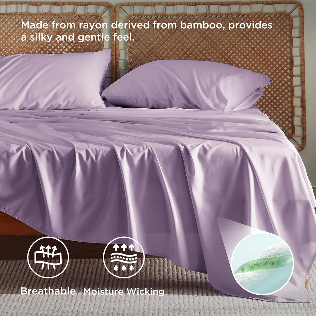 Bedsure King Size Cooling Sheets Set - Breathable & Soft Rayon from Bamboo | Deep Pocket Lilac