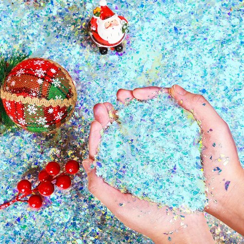 Aoriher Artificial Snow | Sparkling Blue Glitter Flake Snow for Christmas Crafts & Decor (0.55 lb)