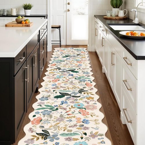 Hallway Floral Runner Rug by [Brand Name] - Washable, Non-Slip, Stain-Resistant Carpet | 2'6" x 14", Cream