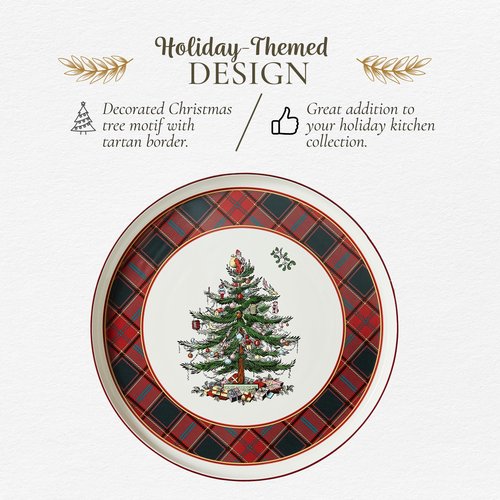 Spode Christmas Tree Lazy Susan - Tartan Plaid, Non Skid 360 Degree Rotation, Holiday Space Saver for Kitchen, Cabinet, Pantry, Rotating Spice Rack Organization for Easy Access, Festive Entertaining