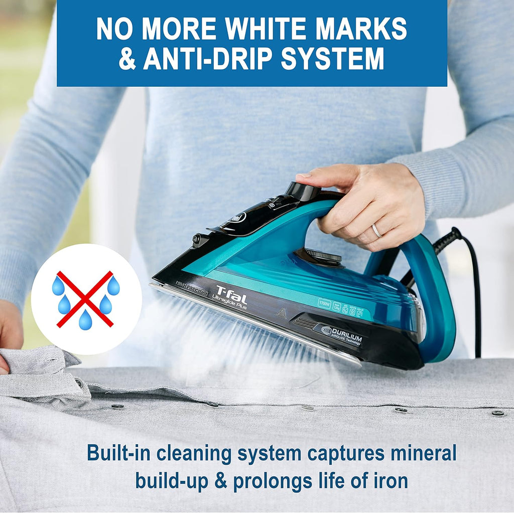 T-Fal Ultraglide Steam Iron - 1800 Watts with Durilium Soleplate, Precision Tip & Anti-Drip | Auto-Off Feature
