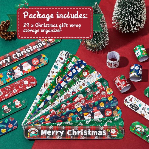 Lewtemi Christmas Wrapping Paper Roll Holder Clips - 24 Pcs | 12 Designs for Easy Holiday Gift Organization