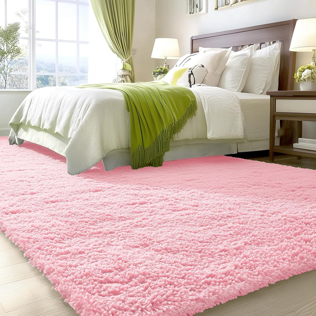 OLANLY 8x10 Large Area Rug - Soft Fluffy Shaggy Carpet for Living Room & Bedroom | Pink Indoor Decor