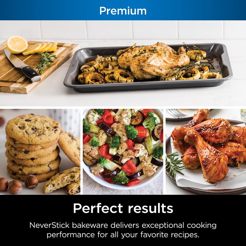 Ninja B30015 Foodi NeverStick Premium 10 inch x 15 inch Baking Sheet, Nonstick, Oven Safe up to 500⁰F, Dishwasher Safe, Grey