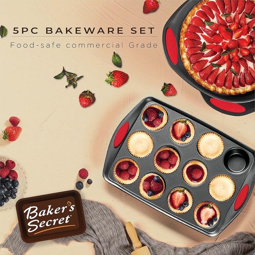 Baker's Secret Nonstick Bakeware Set - 5 Essential Pans for Baking | Black, Oven Safe, Versatile Sizes