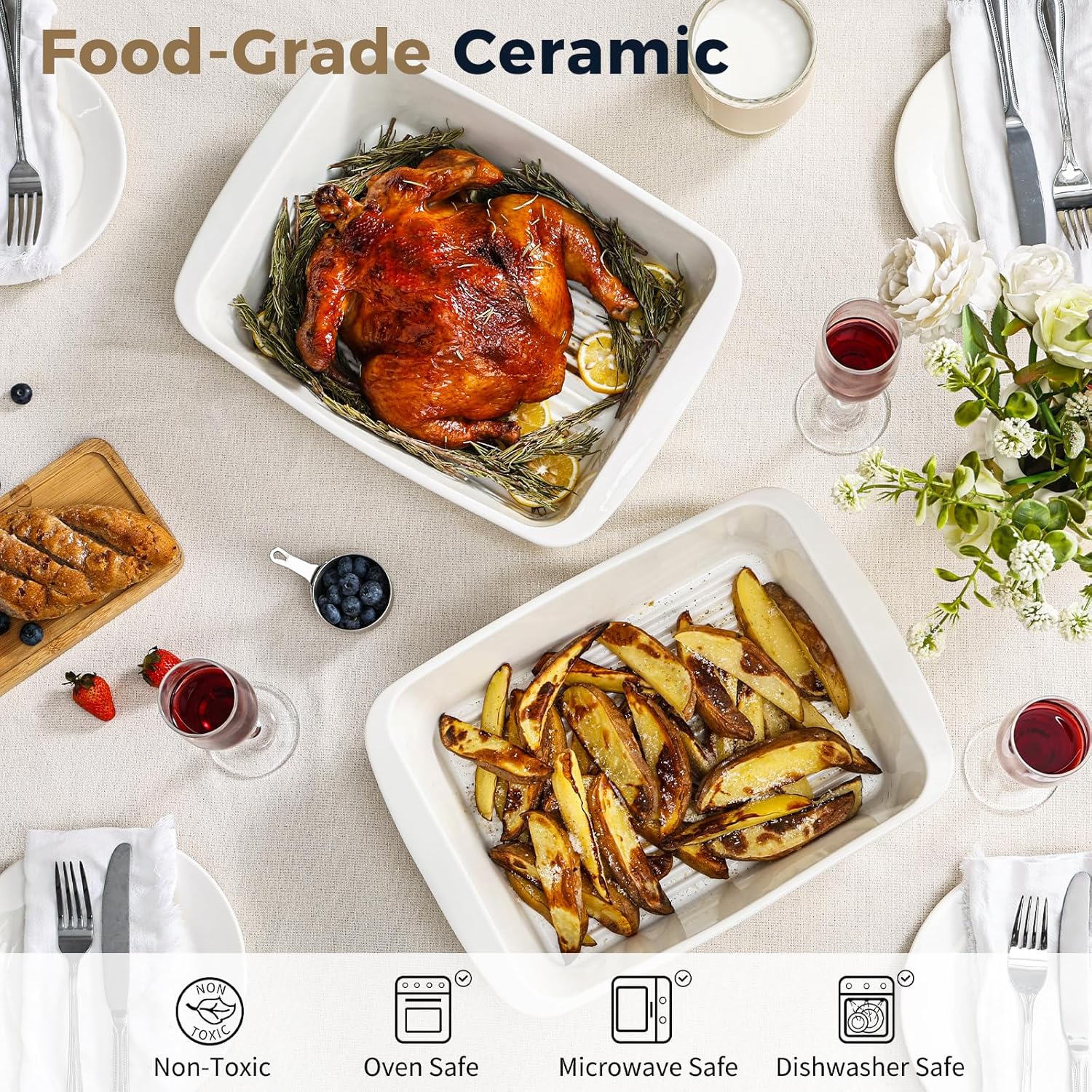Porcelain Baking Dish Set by [Brand Name] - 9x13 Casserole Dish with Handles | Deep 3.75 Qt for Perfect Lasagna, Microwave & Dishwasher Safe, White