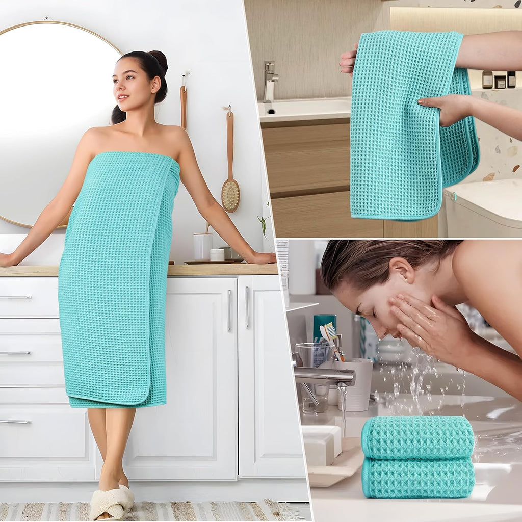 POLYTE Microfiber Bath Towel Set - Quick Dry, Lint-Free, Oversize, 6 Pieces | Waffle Weave Design