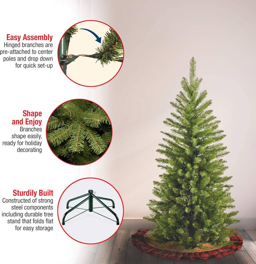 National Tree Company 4 Ft Slim Kingswood Fir Mini Artificial Christmas Tree - 269 Tips, Green with Stand
