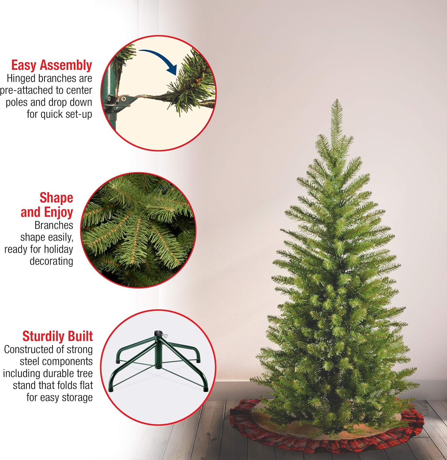 National Tree Company 4 Ft Slim Kingswood Fir Mini Artificial Christmas Tree - 269 Tips, Green with Stand
