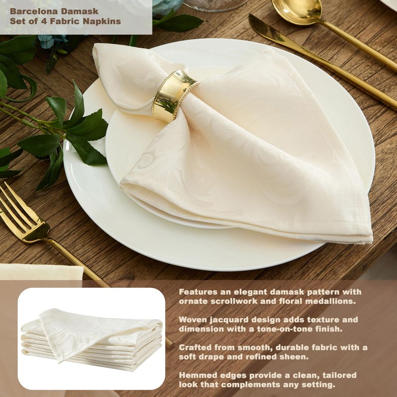 Newbridge Barcelona Luxury Damask Fabric Tablecloth, 70” Extra Wide x 144” Rectangle, Antique White, 100% Polyester, No Iron, Soil Resistant Dining Room, Party and Banquet Table Cover