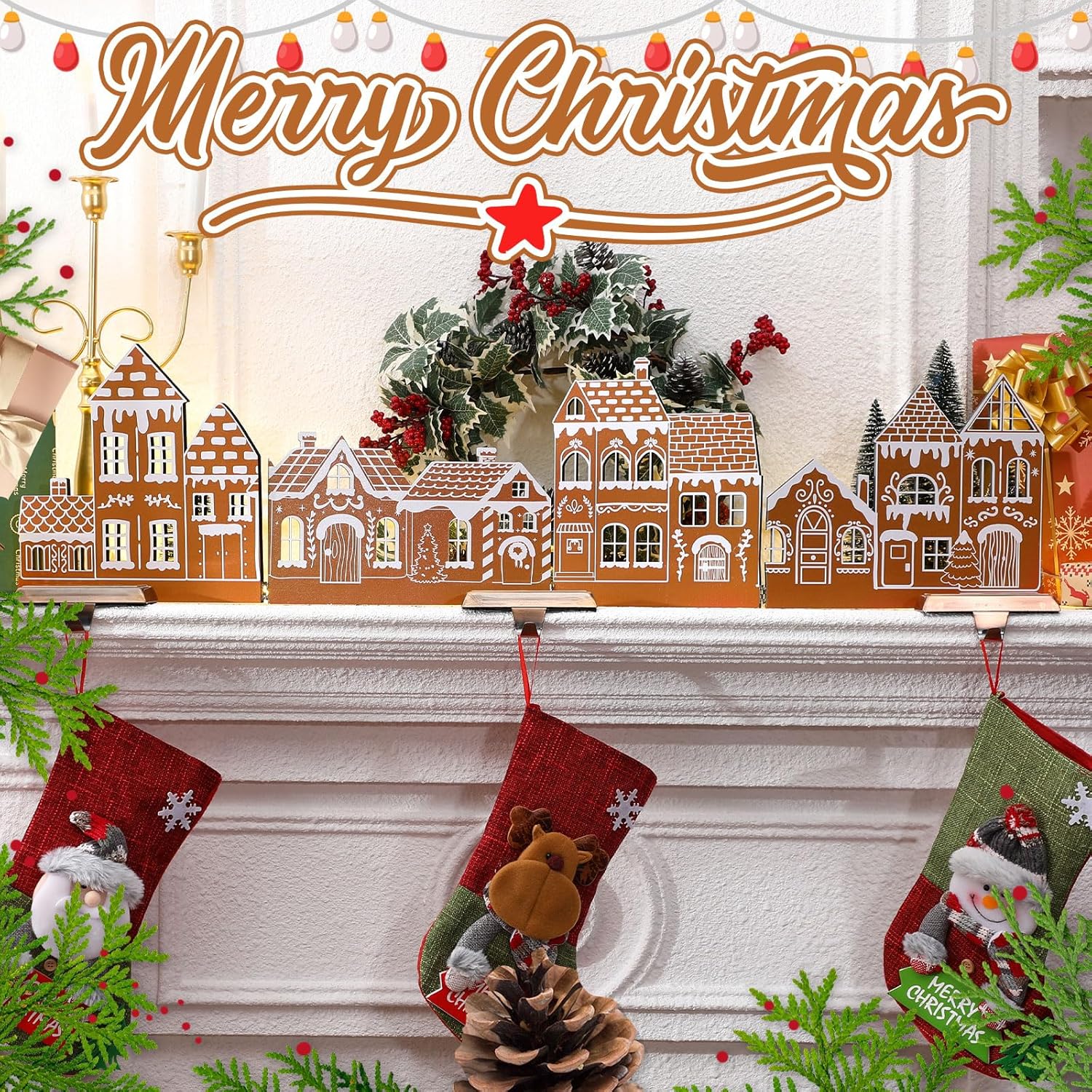 Thyle Wooden Christmas Houses Set - Rustic Gingerbread House Decor for Tabletop Centerpieces