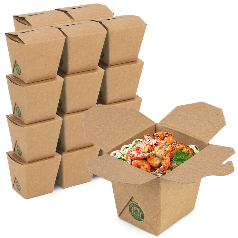 Fit Meal Prep 50 Pack 32 oz Chinese Take Out Boxes - 4.5x4” Plain Kraft Paperboard Food Containers, Leak and Grease Resistant Quart Size Asian Rectangle To Go Boxes, Candy Buffet Box and Party Favors