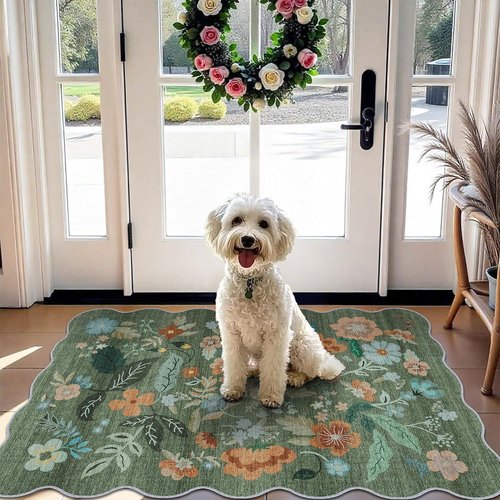 Floral 2x3 Area Rug by Washable | Soft Non-Slip Carpet for Entryway, Kitchen, and Nursery