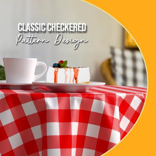 Exquisite Picnic Table Cover - 48 Pack Premium Round Plastic Tablecloth - Red & White Checkered BBQ Table Cover - Gingham Checkerboard Disposable Plastic Tablecloth 84 inch Round