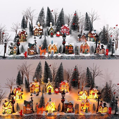 Kajaia Christmas Village Set - 68 Pieces Winter Houses & Accessories for Festive Decor