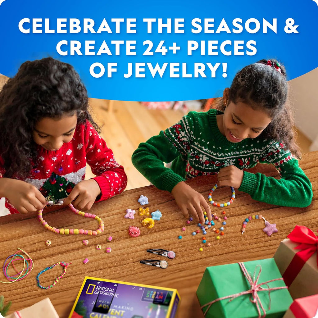National Geographic 2026 Jewelry Making Advent Calendar - Create 24+ Unique Jewelry Pieces | Holiday Craft Kit for Kids