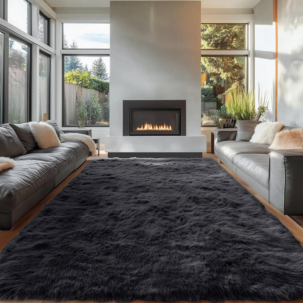 OLANLY Large Area Rug - Soft Fluffy Shaggy Carpet for Living Room & Bedroom | 6x8 ft, Black