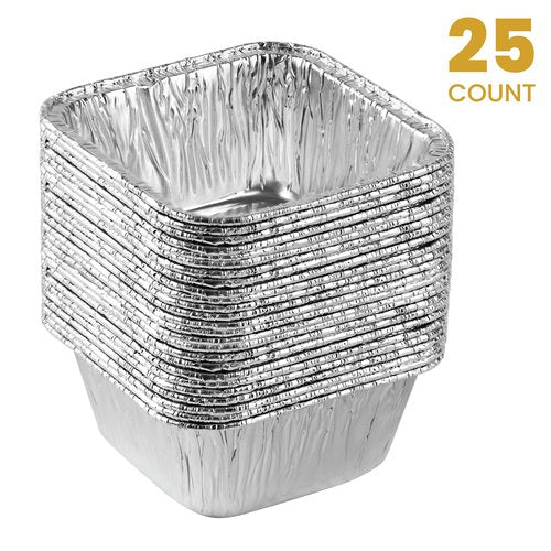 PLASTICPRO Disposable 4.25'' X 4.25 X 2'' Inch Square Aluminum Tin Foil Baking Pans Bakeware - Cookware Perfect for Baking Cakes,Brownies,Bread, Meatloaf, Lasagna, Pack of 25