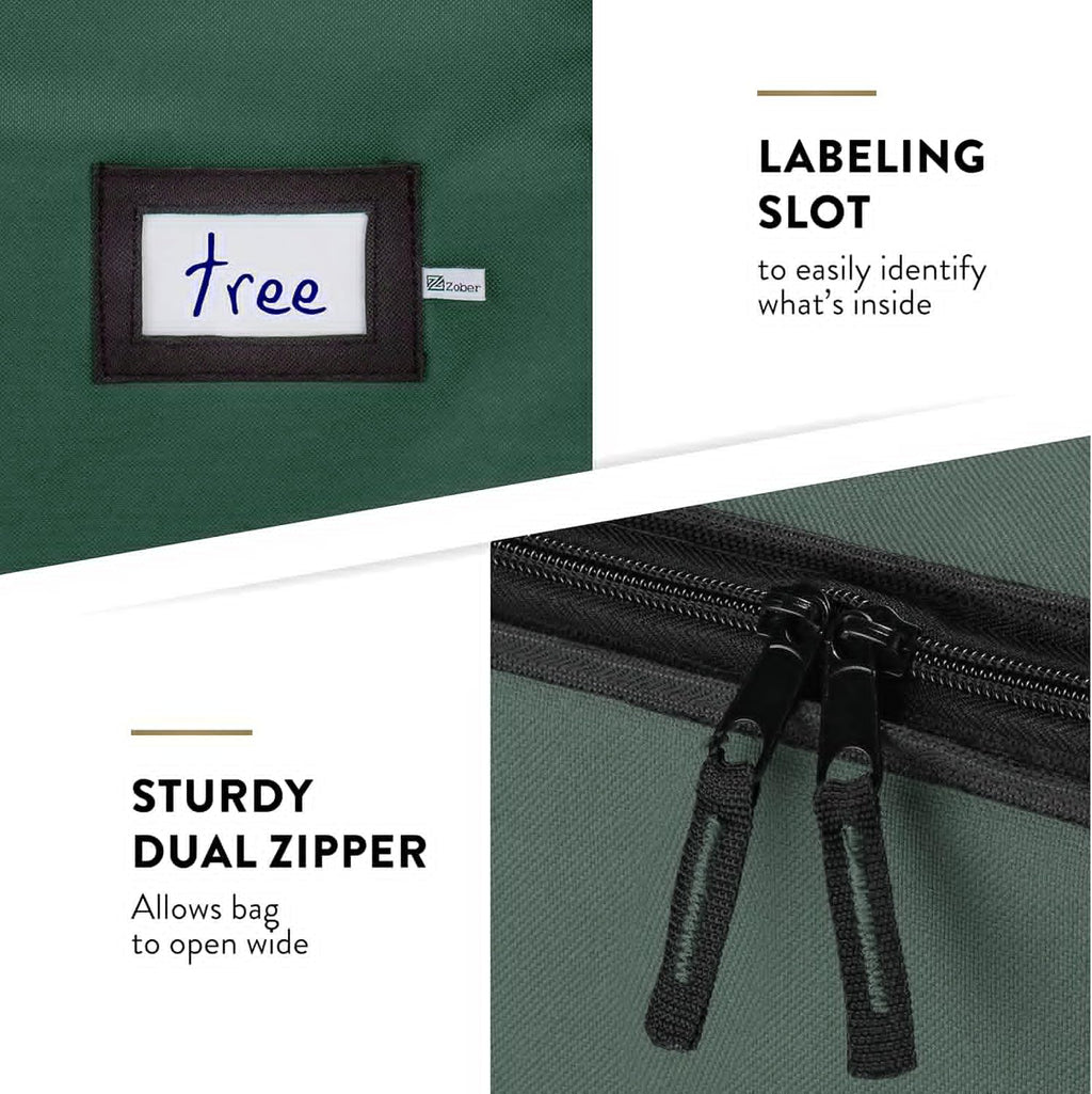 ZOBER Christmas Tree Storage Bag - 600D Oxford Fabric - Fits 7.5 Ft Trees - Waterproof & Tear-Proof - Green