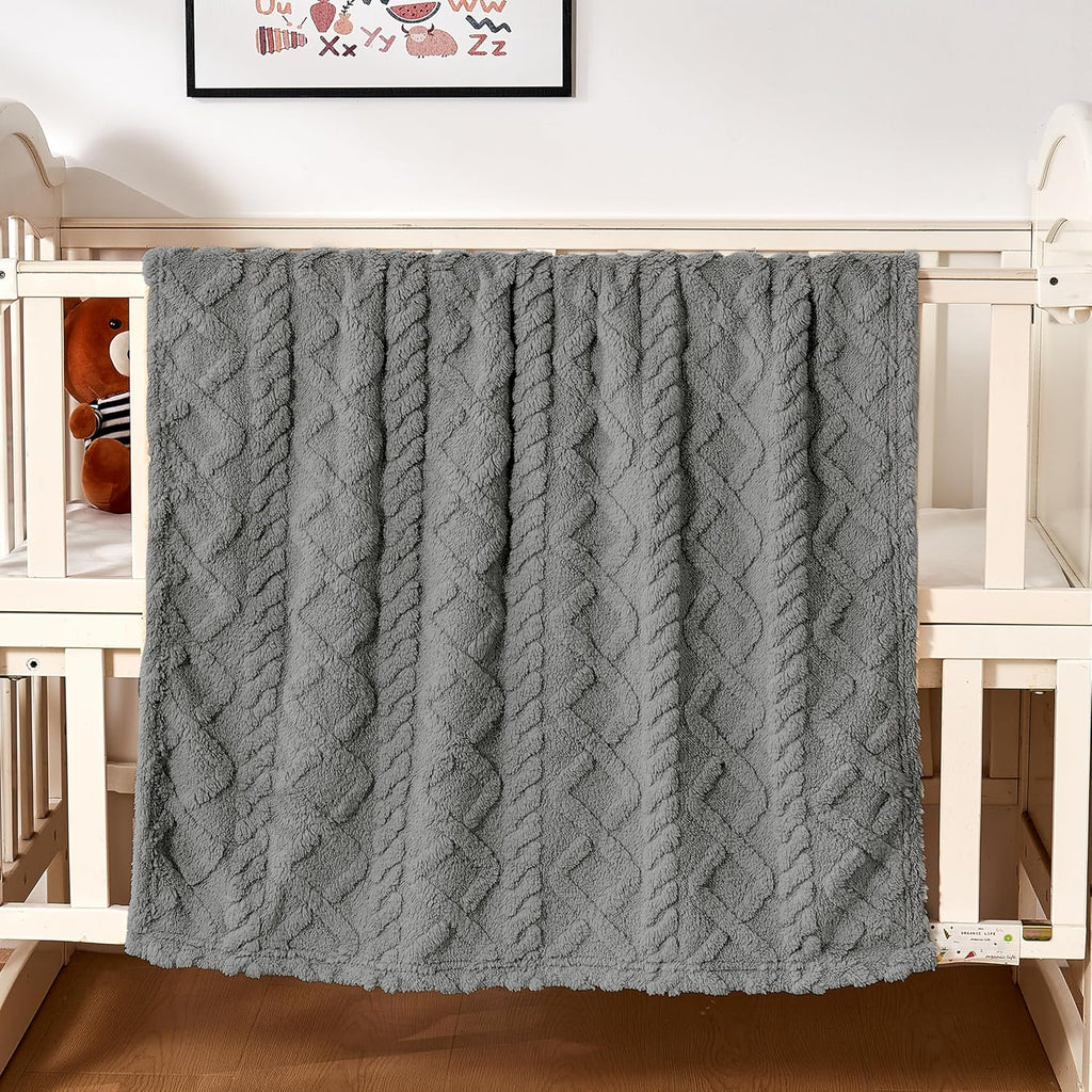 **Sherpa Fleece Baby Blanket - Ultra Soft, Cozy Infant Receiving Blanket for Crib/Stroller | 30”x40” (Grey)**
