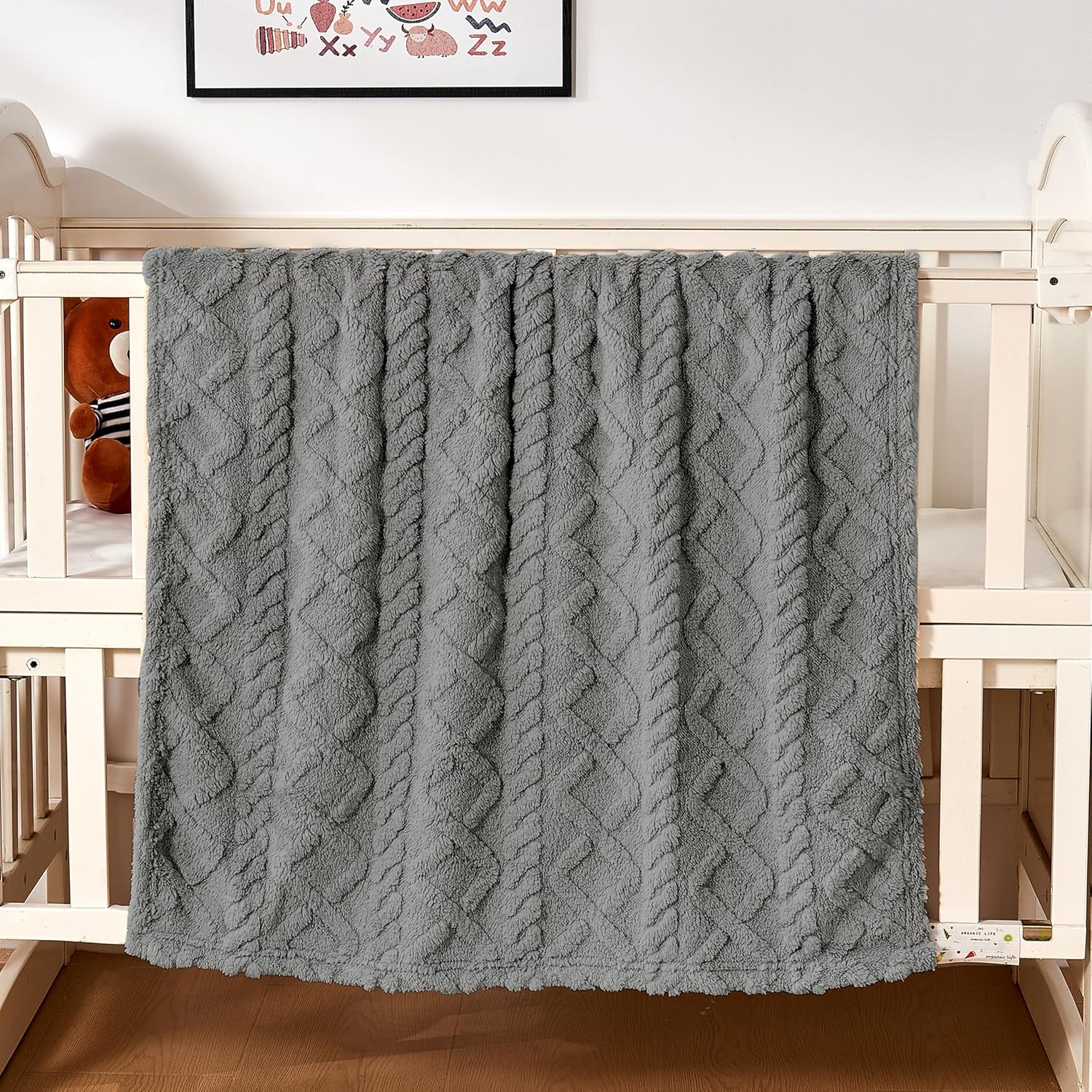 **Sherpa Fleece Baby Blanket - Ultra Soft, Cozy Infant Receiving Blanket for Crib/Stroller | 30”x40” (Grey)**