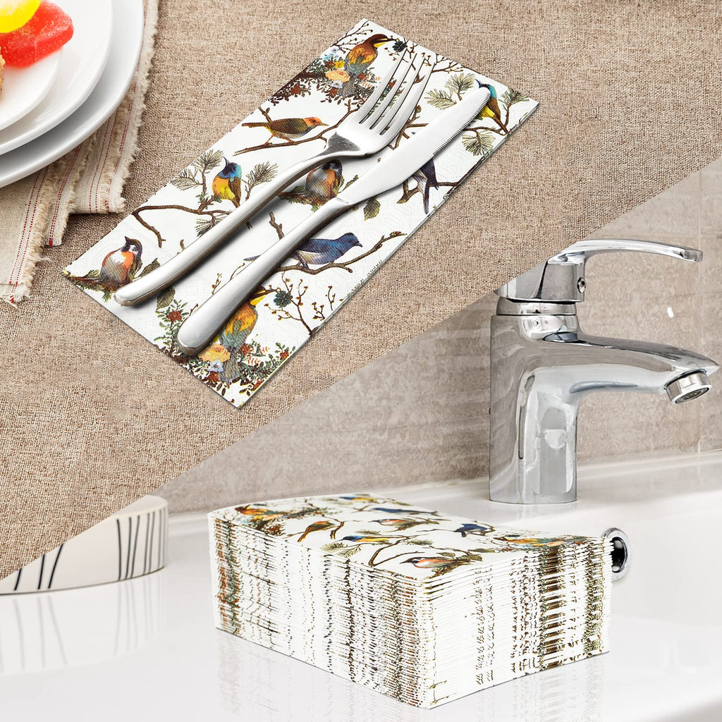 100PCS Guest Towels Disposable 3 Ply Paper Hand Napkins for Bathroom Spring Bird Napkins Everyday Decorative for Dinner Wedding Tea Party Table Anniversary Bridal Powder Room