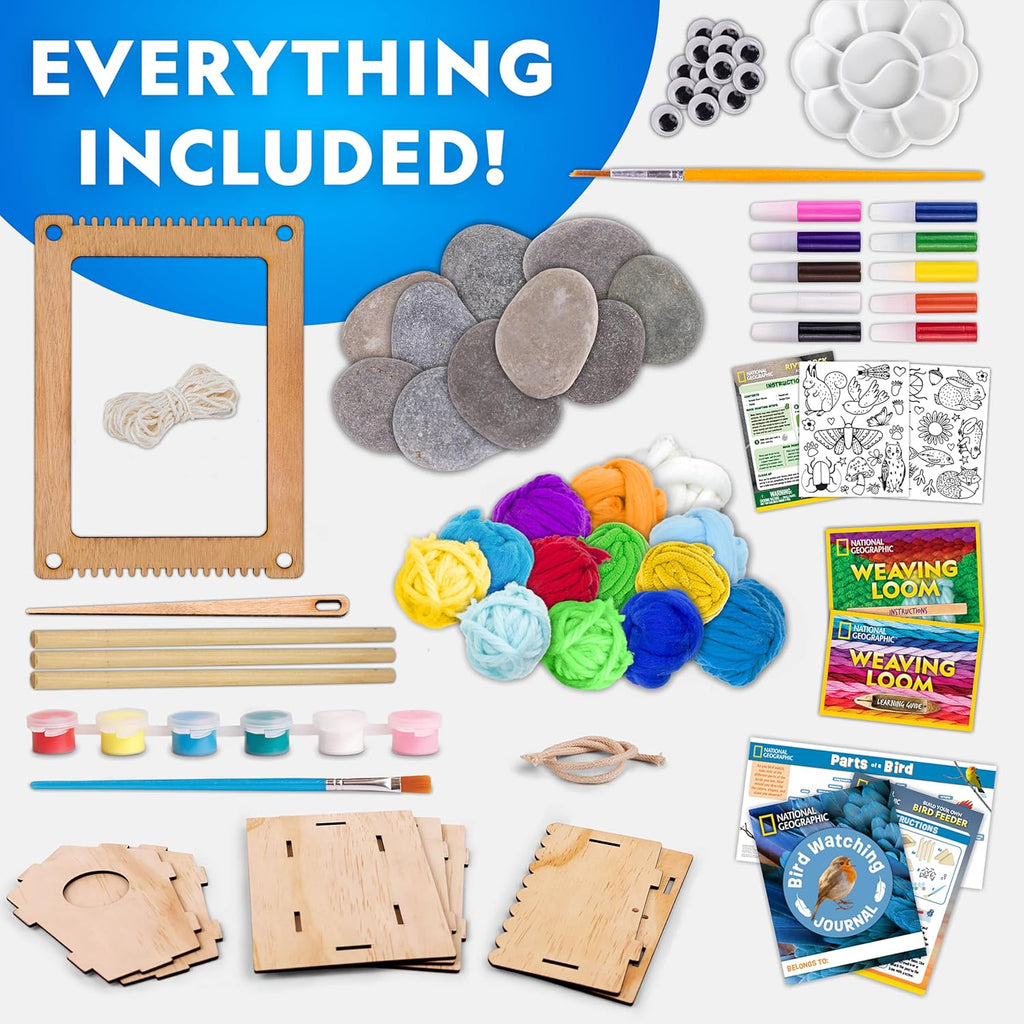 National Geographic Mega Arts & Crafts Activity Kit - 3-in-1 Craft Set for Kids | Build, Paint & Weave