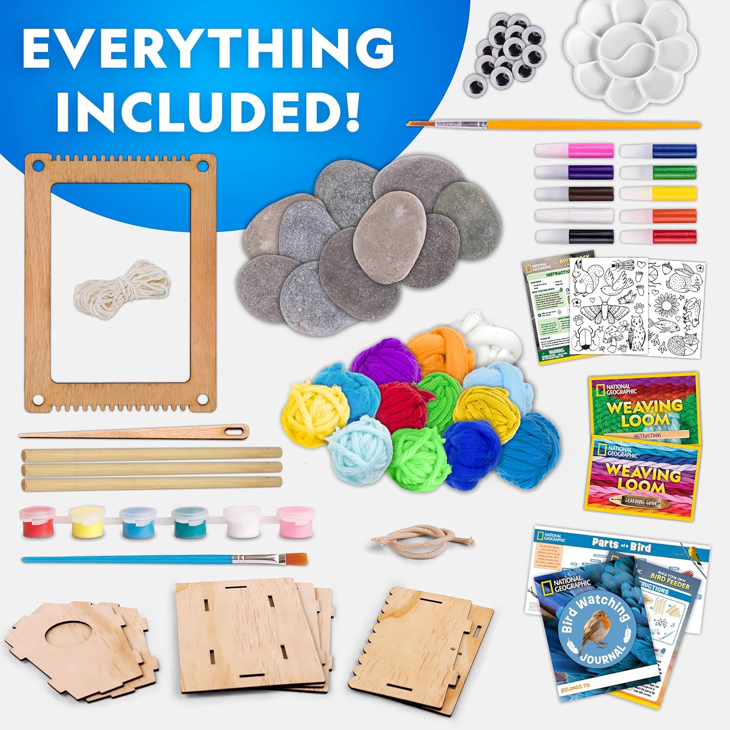 National Geographic Mega Arts & Crafts Activity Kit - 3-in-1 Craft Set for Kids | Build, Paint & Weave