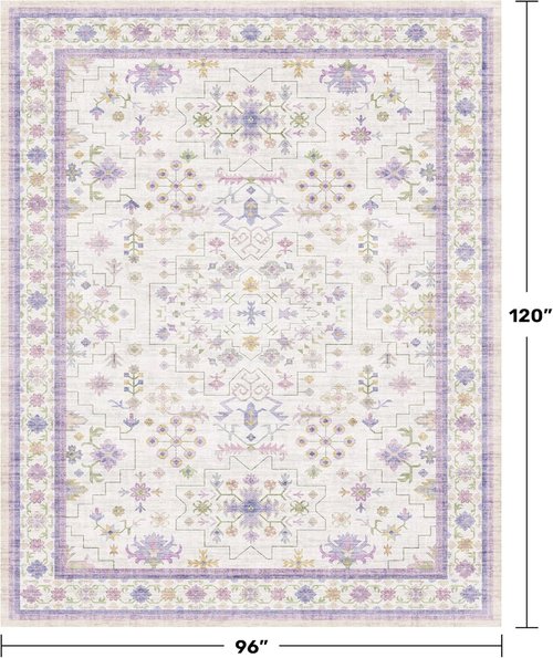 Lavender Floral Area Rug by [Brand Name] - Large 8x10 Size, Non-Slip, Stain-Resistant & Washable Carpet