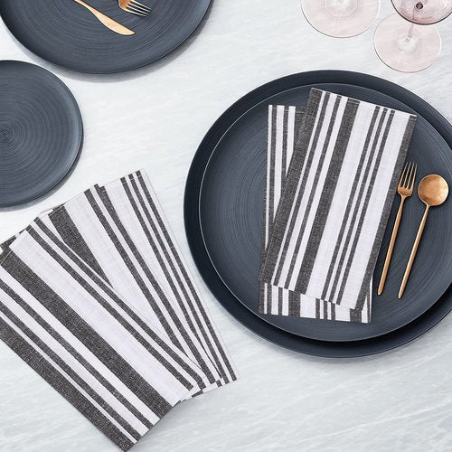 RUVANTI Cloth Napkins Set of 12 Cotton 100%, 20x20 Inches Napkins Cloth Washable, Soft, Absorbent. Cotton Napkins for Parties, Christmas, Thanksgiving, Weddings, Dinner Napkins Cloth - Grey Stripes