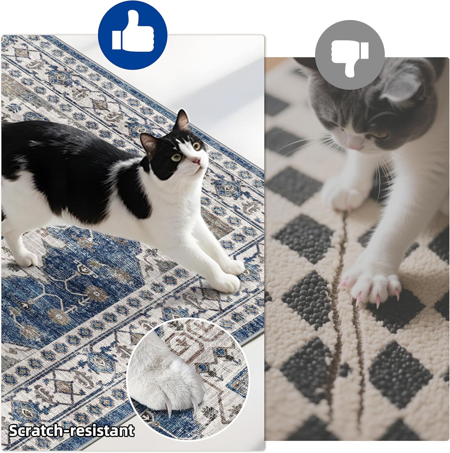Skiennix Washable Kitchen Floor Mats - Non-Slip Water-Resistant Rugs | Soft Decorative Set (2x3, 2x4, 2x5, 2x6, Blue)
