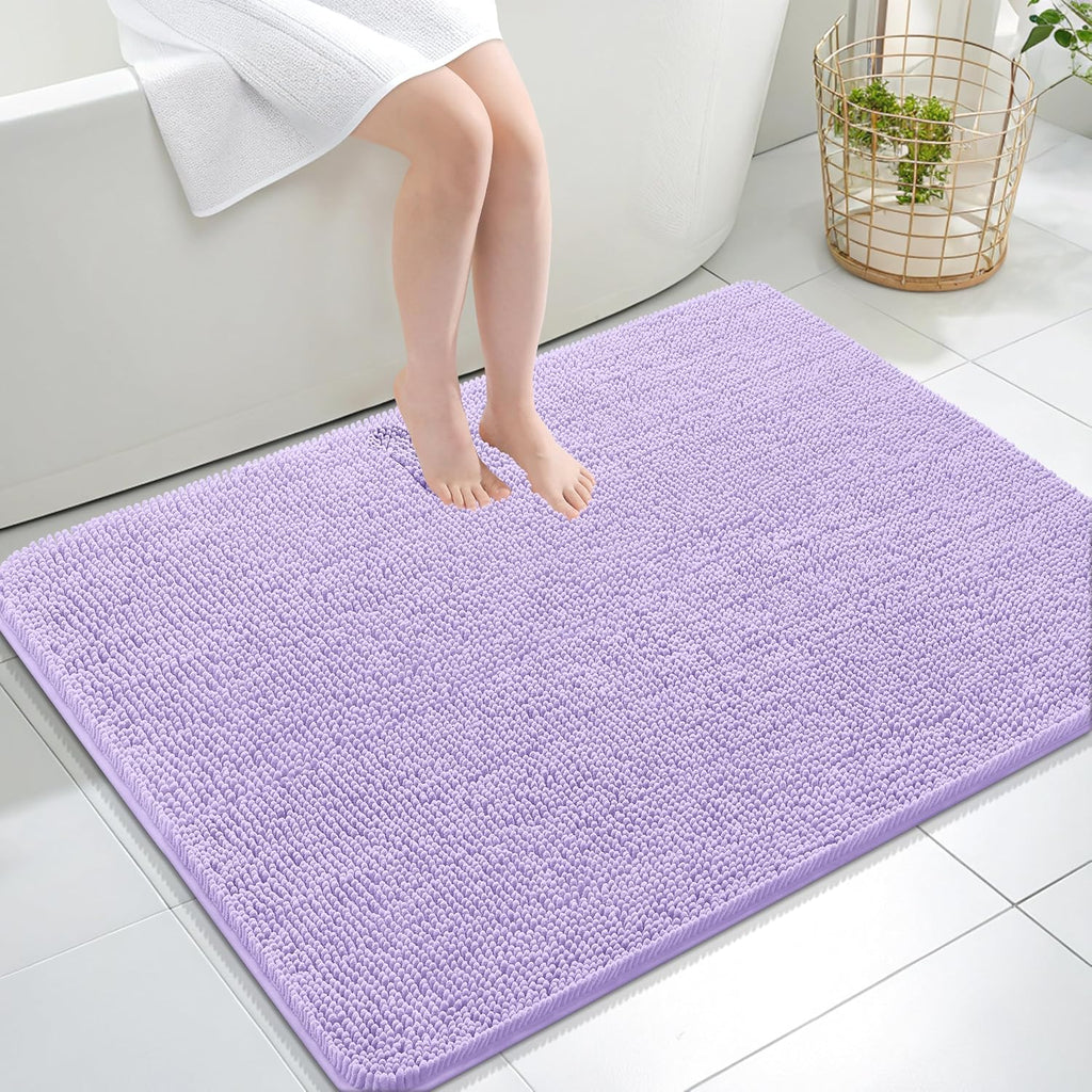 OLANLY Large Bath Rugs - Extra Soft Chenille, Quick-Dry, Machine Washable | 40x32 Lavender Design