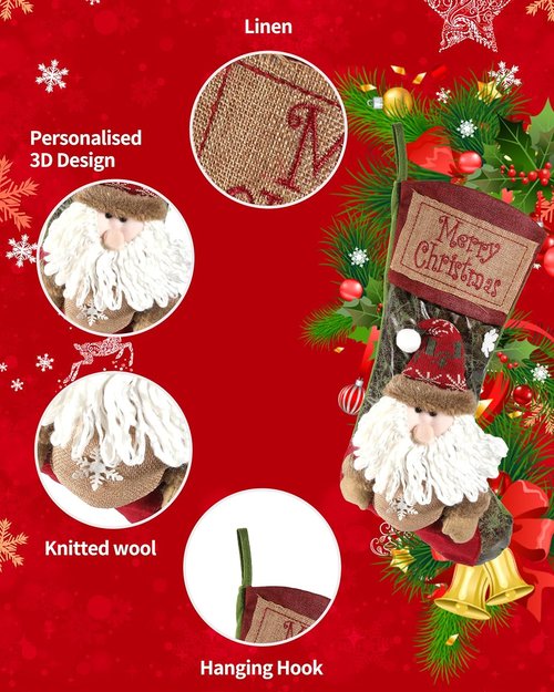 iStatue Christmas Stockings - 18'' Tall Plush Santa Claus Ornaments | Personalized Xmas Gift Bag