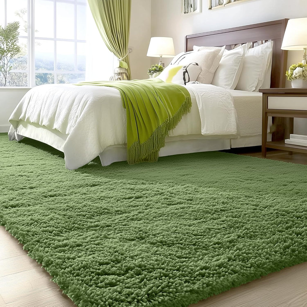 OLANLY 5x7 Large Area Rug - Soft Fluffy Shaggy Carpet for Living Room & Bedroom | Green Indoor Decor